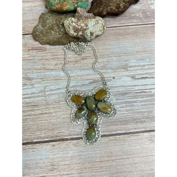 Handmade Sterling Silver Old Stock Royston Turquoise Butterfly Necklace Signed